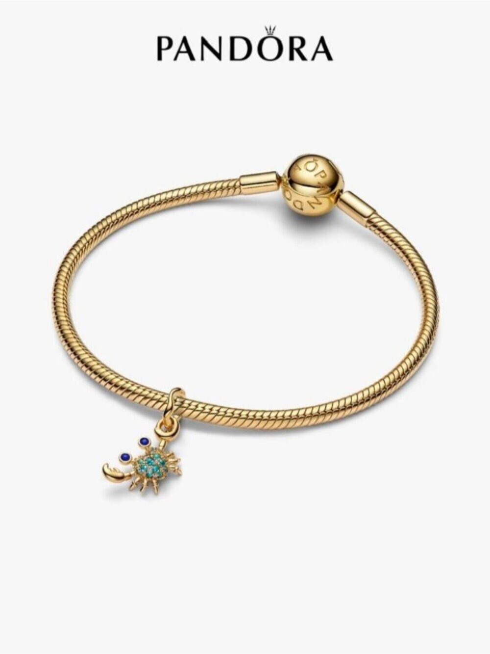 Pandora Gold Bracelet with Blue and Turquoise Crab Charm